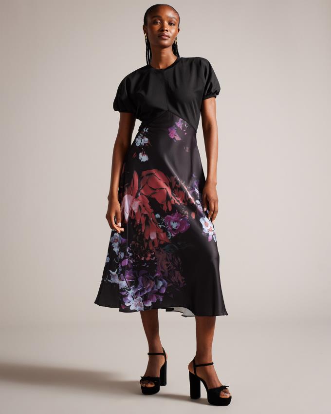 Peignoir Ted Baker Ponte Midi With Floral Satin Noir Femme | ZQP-98408529